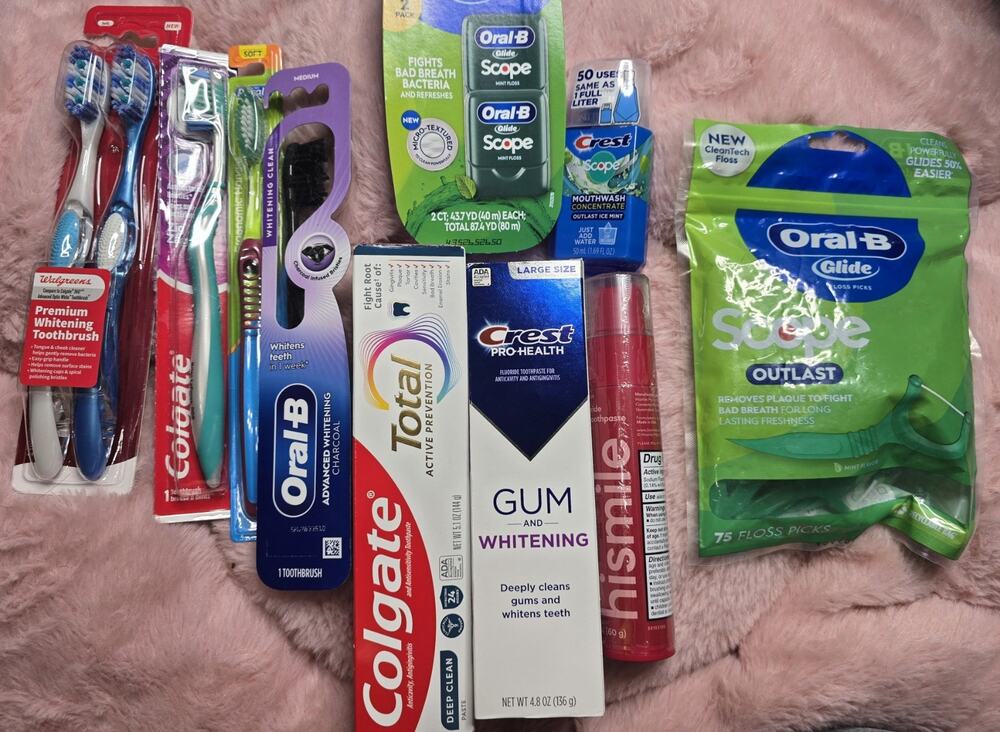 Custom Oral Hygiene Lot Crest, Colgate, Toothpastes, Toothbrushes, Mouthwash etc